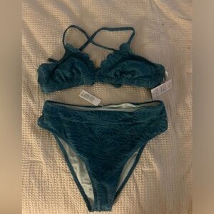 Cupshe Teal Floral Bikini Set